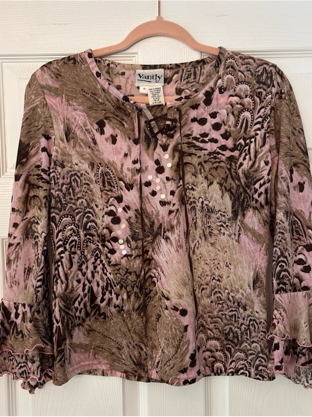 Y2K Vanity Pink and Brown Patterned Women's Blouse